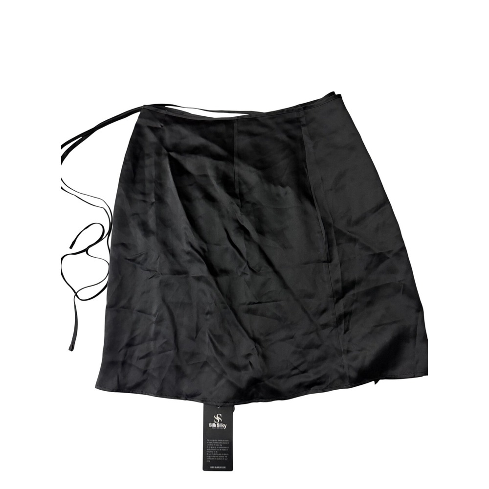 Silk Silky Wrap Skirt Womens XL Black 100% Silk Lightweight Sleepwear